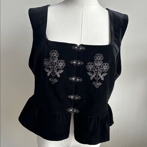 NWT Disturbia Black Velour Floral Embroidered Peplum Dark Romantic Top Goth 14